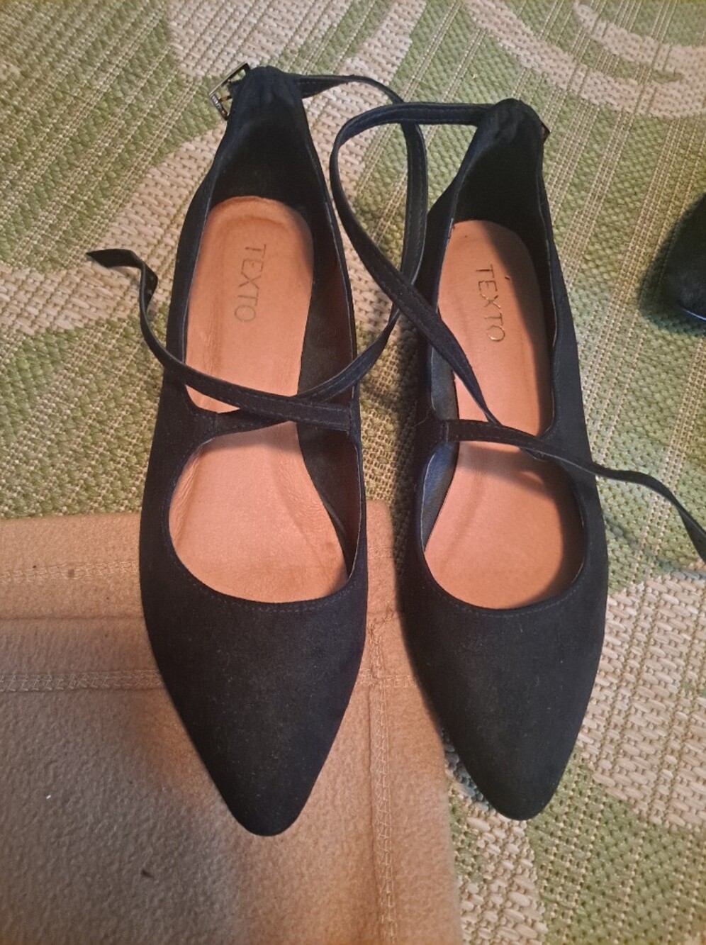 Black Pointed Toe Ankle Wrap Flats